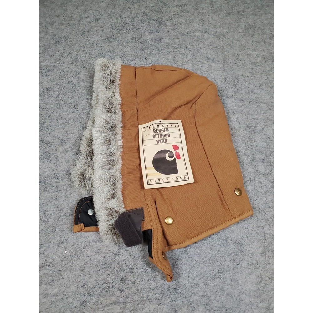 Carhartt Vintage Brown Duck Canvas Snap On Hood Faux Fur Trim USA 968QH Mens